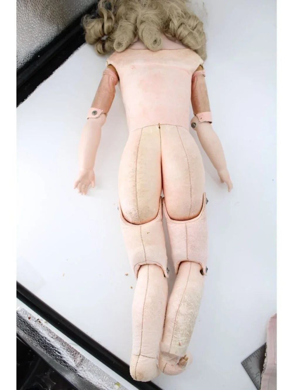 Vintage German Bisque Doll Leather body 22